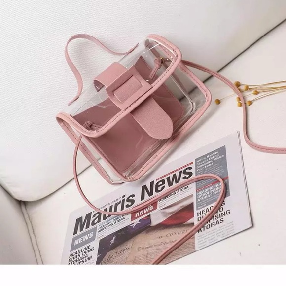 CLEAR CROSSBODY BAG WITH PINK TRIM & A TOP HANDLE - Picture 3 of 11